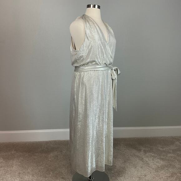 Ralph Lauren Gold Metallic Halter Wrap Cocktail Dress Sleeveless Women’s 16 - Picture 2 of 12